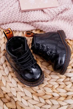 Dziecięce Botki Lakierowane z Suwakiem Czarne Omua Dzieci Chłopięce|Dziewczęce