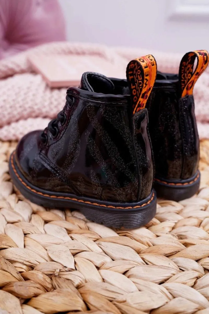 Dziecięce Botki Lakierowane z Suwakiem Czarne Omua Dzieci Chłopięce|Dziewczęce