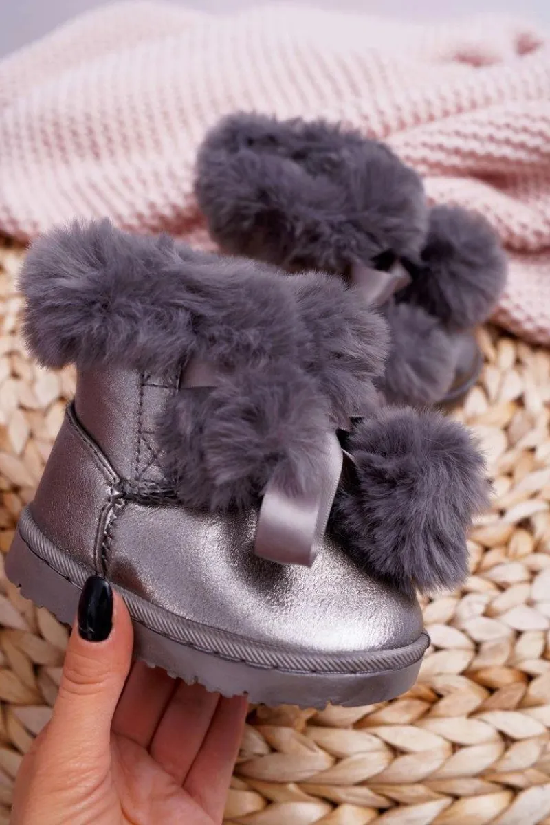Discount Dziecięce Botki Młodzieżowe Ocieplane Ciemnoszare Śniegowce Roofy Dzieci Dziewczęce|Chłopięce