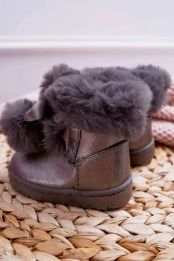 Discount Dziecięce Botki Młodzieżowe Ocieplane Ciemnoszare Śniegowce Roofy Dzieci Dziewczęce|Chłopięce