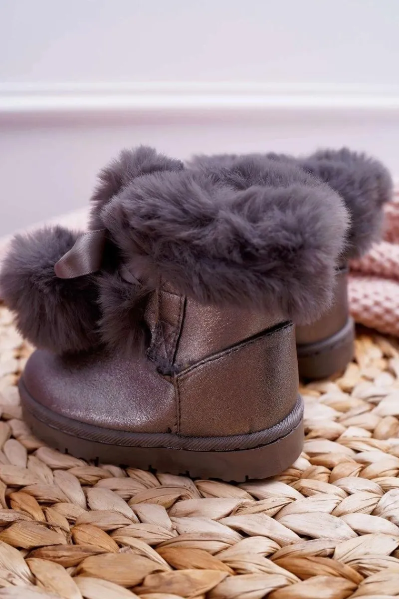 Discount Dziecięce Botki Młodzieżowe Ocieplane Ciemnoszare Śniegowce Roofy Dzieci Dziewczęce|Chłopięce