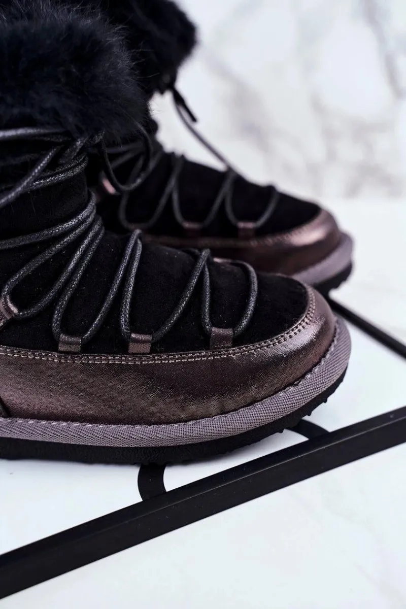 Sale Dziecięce Botki Śniegowce Big Star Czarne GG374083 Dzieci Dziewczęce