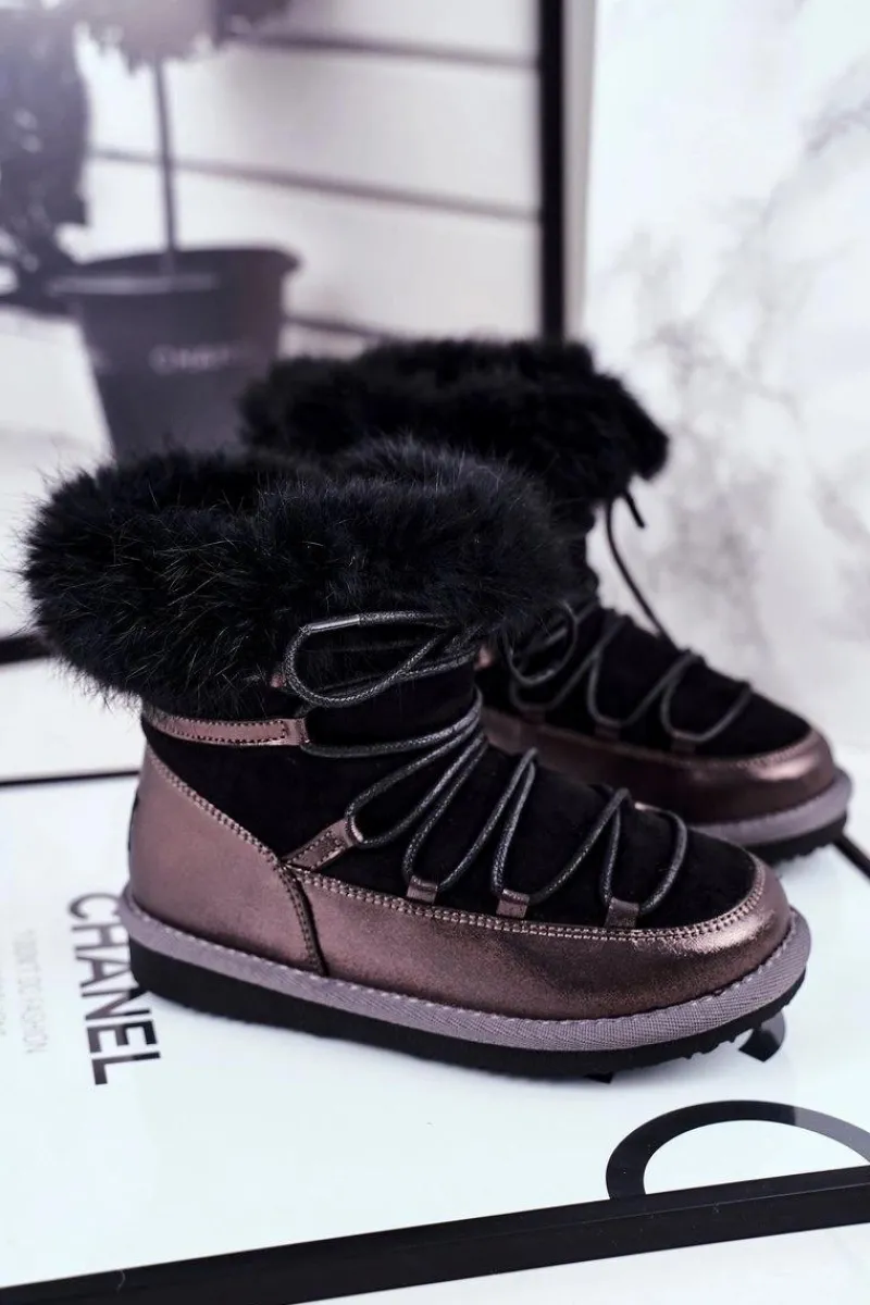 Sale Dziecięce Botki Śniegowce Big Star Czarne GG374083 Dzieci Dziewczęce