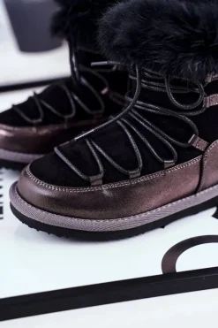 Sale Dziecięce Botki Śniegowce Big Star Czarne GG374083 Dzieci Dziewczęce