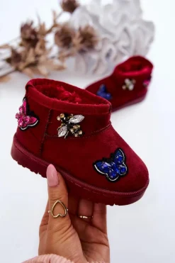 Sale Dziecięce Botki Śniegowce Bordowe Laila Dzieci Dziewczęce