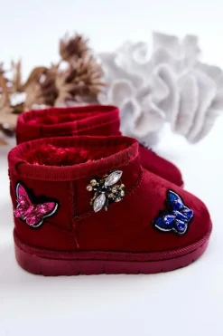 Sale Dziecięce Botki Śniegowce Bordowe Laila Dzieci Dziewczęce
