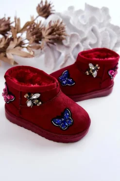 Sale Dziecięce Botki Śniegowce Bordowe Laila Dzieci Dziewczęce