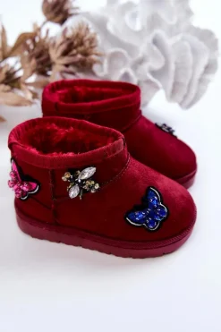 Sale Dziecięce Botki Śniegowce Bordowe Laila Dzieci Dziewczęce