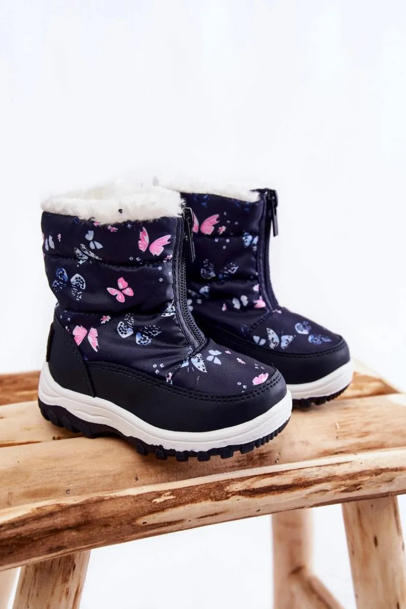 Dziecięce Botki Śniegowce Na Suwak Big Star KK374236 Granatowe Dzieci Dziewczęce|Dziewczęce