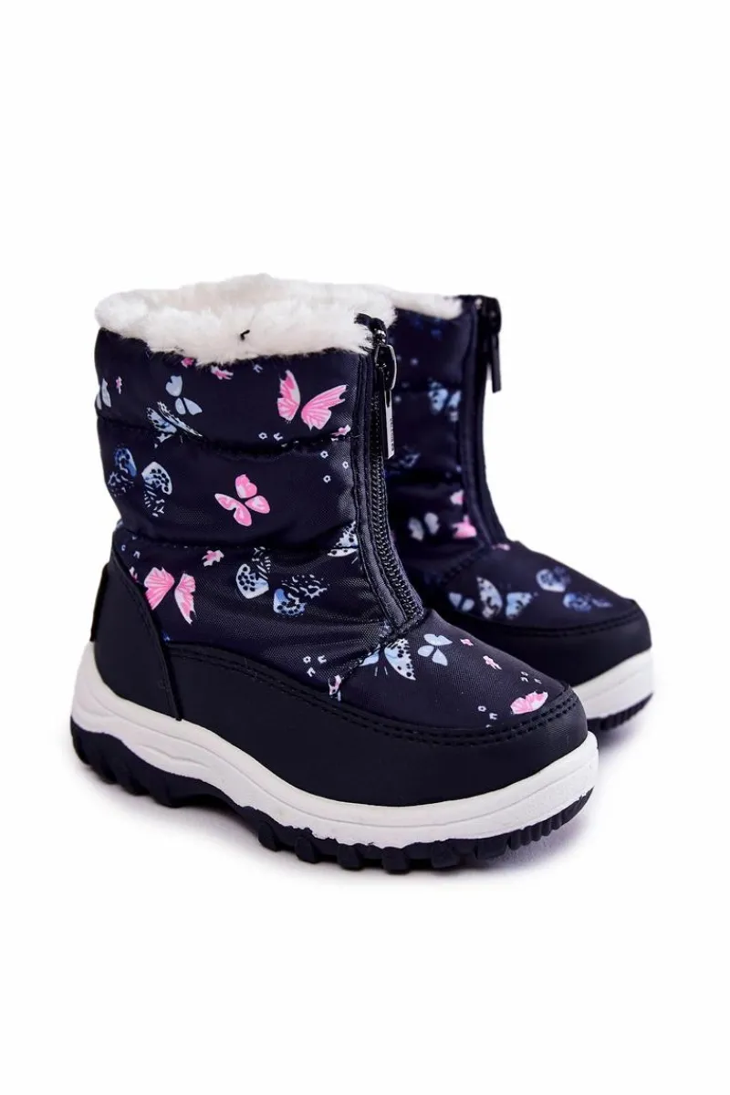 Dziecięce Botki Śniegowce Na Suwak Big Star KK374236 Granatowe Dzieci Dziewczęce|Dziewczęce