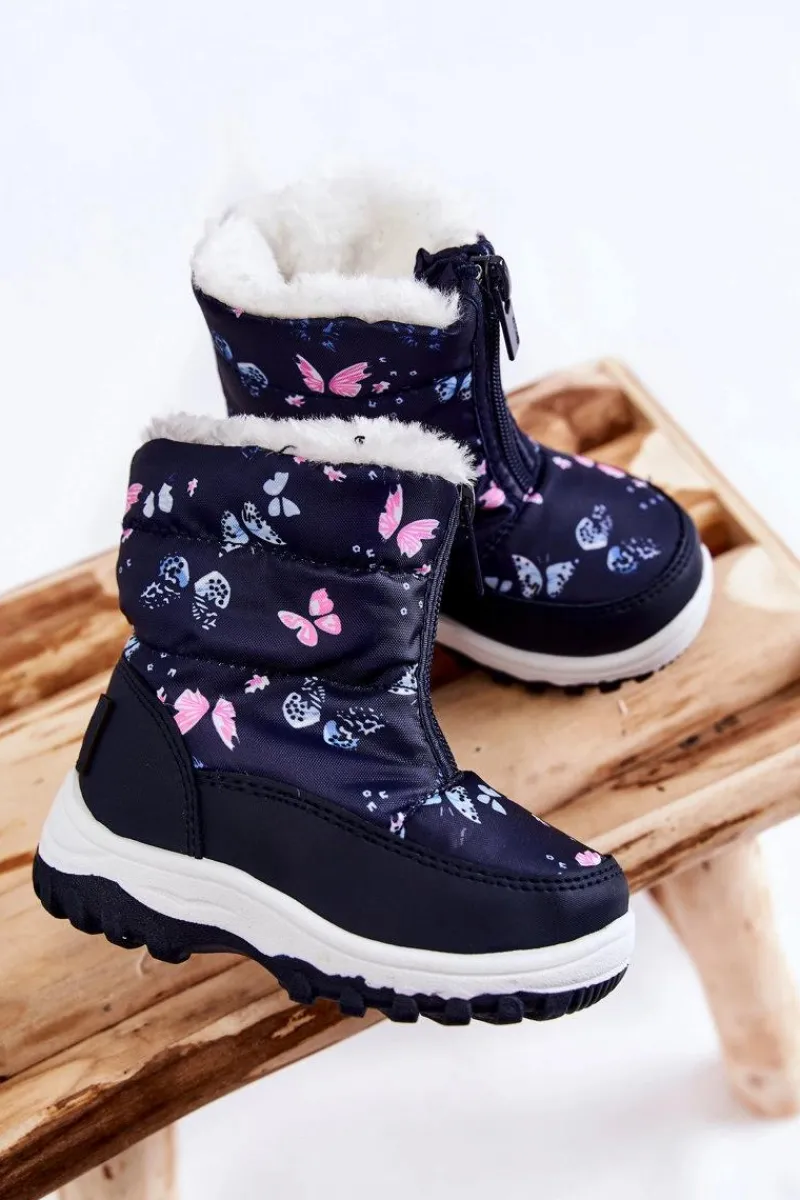 Dziecięce Botki Śniegowce Na Suwak Big Star KK374236 Granatowe Dzieci Dziewczęce|Dziewczęce
