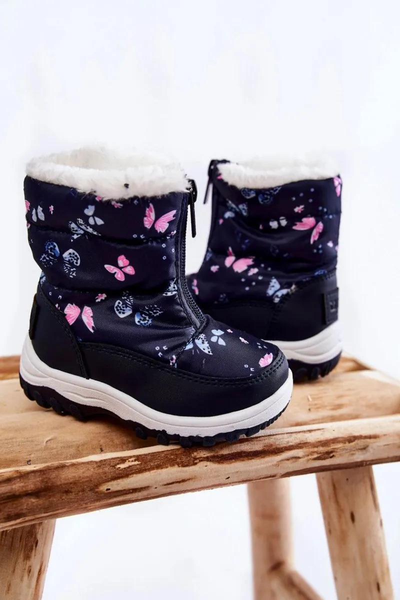 Dziecięce Botki Śniegowce Na Suwak Big Star KK374236 Granatowe Dzieci Dziewczęce|Dziewczęce