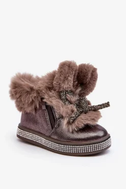 Boto Dziecięce Botki Śniegowce Na Suwak Z Futerkiem Brązowe Hanija