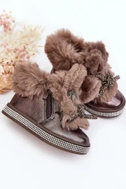 Boto Dziecięce Botki Śniegowce Na Suwak Z Futerkiem Brązowe Hanija