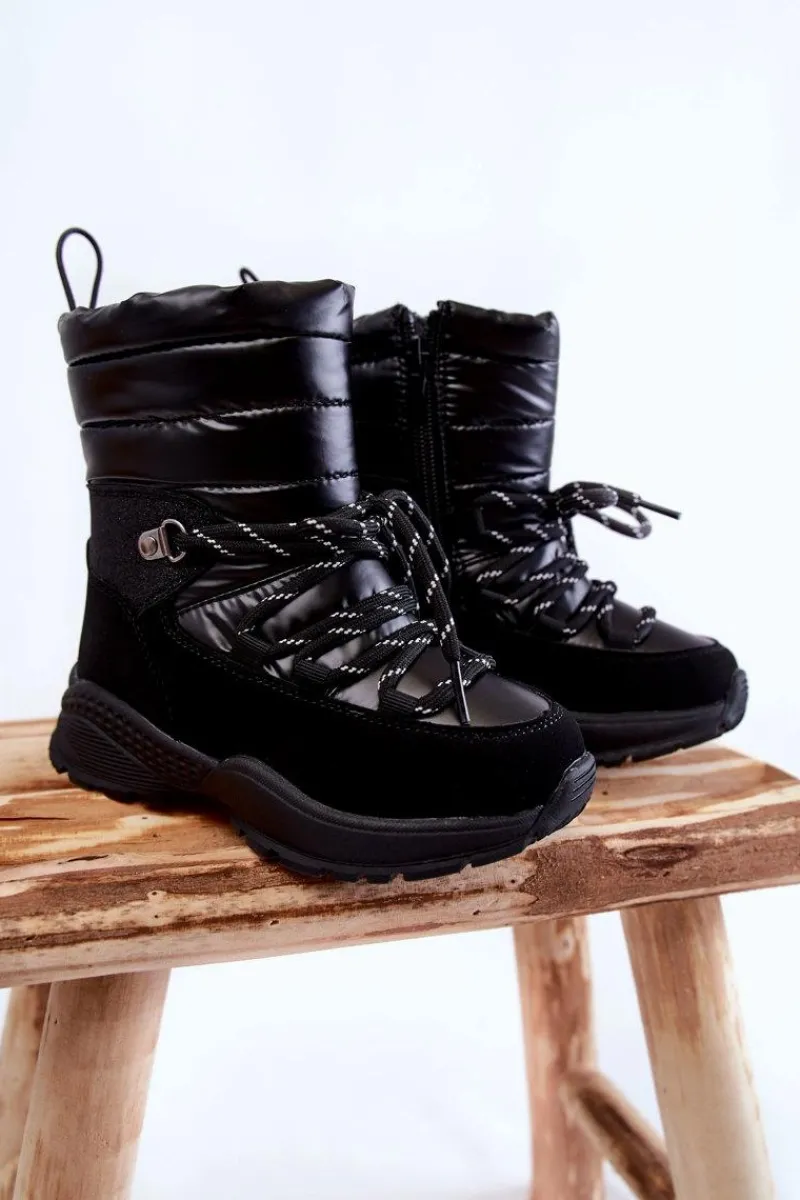 Online Dziecięce Botki Śniegowce Ocieplane Na Suwak Czarne Leena Dzieci Dziewczęce|Dziewczęce