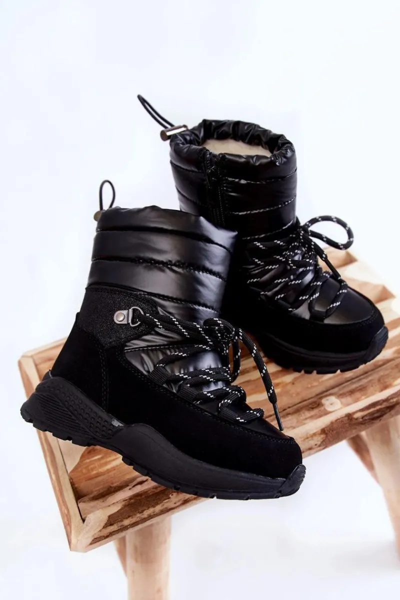 Online Dziecięce Botki Śniegowce Ocieplane Na Suwak Czarne Leena Dzieci Dziewczęce|Dziewczęce