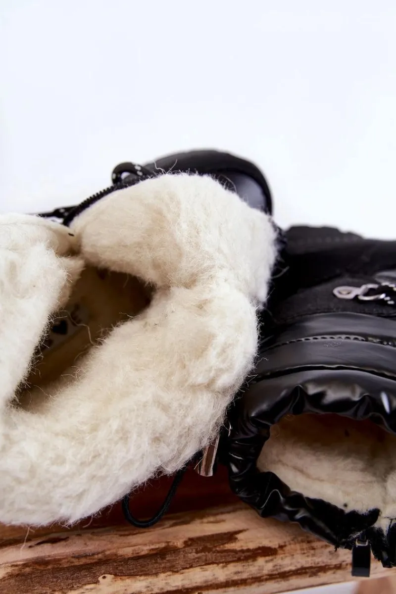 Online Dziecięce Botki Śniegowce Ocieplane Na Suwak Czarne Leena Dzieci Dziewczęce|Dziewczęce