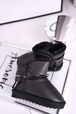 Outlet Boto Dziecięce Botki Śniegowce Ocieplane Czarne Let It Snow