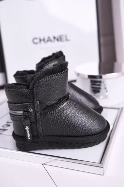 Outlet Boto Dziecięce Botki Śniegowce Ocieplane Czarne Let It Snow