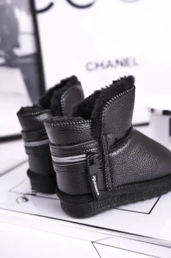 Outlet Boto Dziecięce Botki Śniegowce Ocieplane Czarne Let It Snow