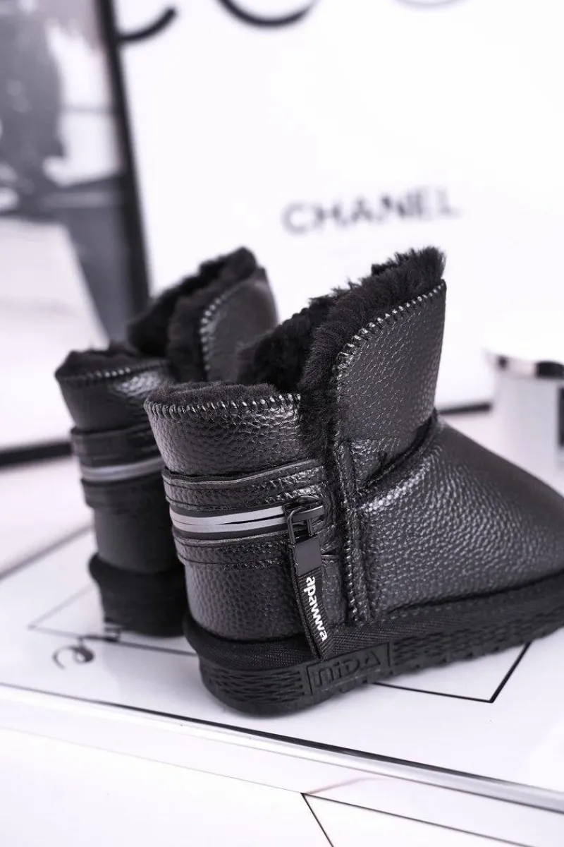 Outlet Boto Dziecięce Botki Śniegowce Ocieplane Czarne Let It Snow