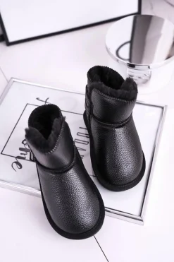 Outlet Boto Dziecięce Botki Śniegowce Ocieplane Czarne Let It Snow