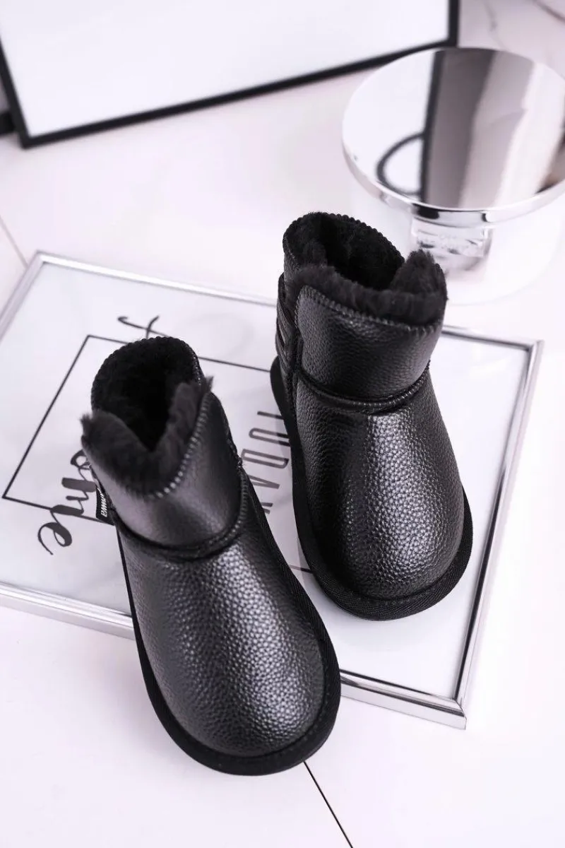 Outlet Boto Dziecięce Botki Śniegowce Ocieplane Czarne Let It Snow