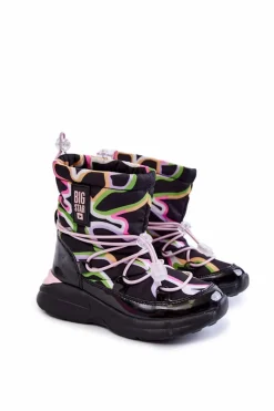 Best Big Star Shoes Dziecięce Botki Śniegowce W Print Big Star KK374099 Czarno-Różowe