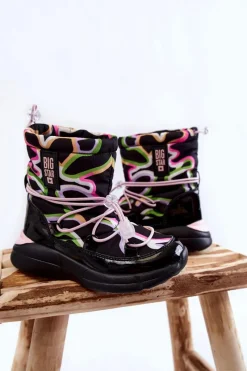 Best Big Star Shoes Dziecięce Botki Śniegowce W Print Big Star KK374099 Czarno-Różowe