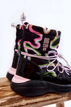 Best Big Star Shoes Dziecięce Botki Śniegowce W Print Big Star KK374099 Czarno-Różowe