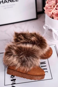 Sale Dziecięce Botki Śniegowce Z Futerkiem Brązowe Ariana Dzieci Dziewczęce
