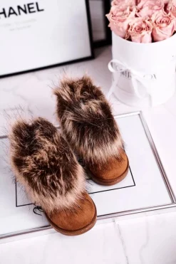Sale Dziecięce Botki Śniegowce Z Futerkiem Brązowe Ariana Dzieci Dziewczęce