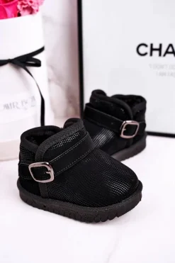 Discount Boto Dziecięce Botki Śniegowce Z Futerkiem Czarne Dreamy