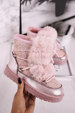 Dziewczęce>Boto Dziecięce Botki Śniegowce Z Futerkiem Różowe Minnie Mouse