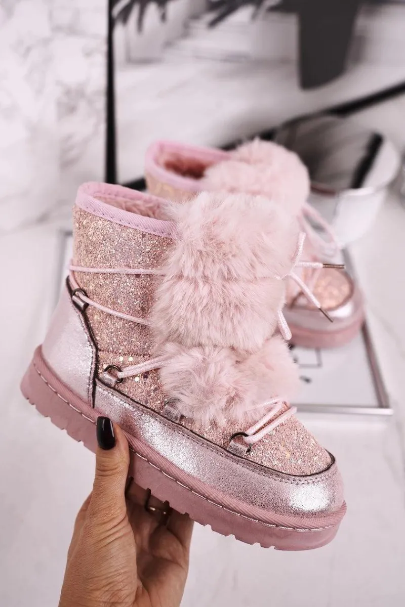 Dziewczęce>Boto Dziecięce Botki Śniegowce Z Futerkiem Różowe Minnie Mouse