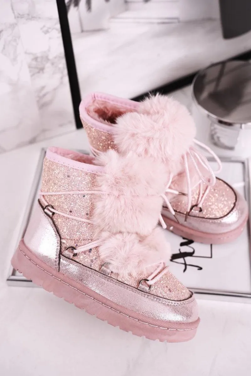 Dziewczęce>Boto Dziecięce Botki Śniegowce Z Futerkiem Różowe Minnie Mouse