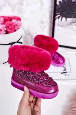 Outlet Boto Dziecięce Botki Śniegowce Z Futerkiem Fuksja Nicola