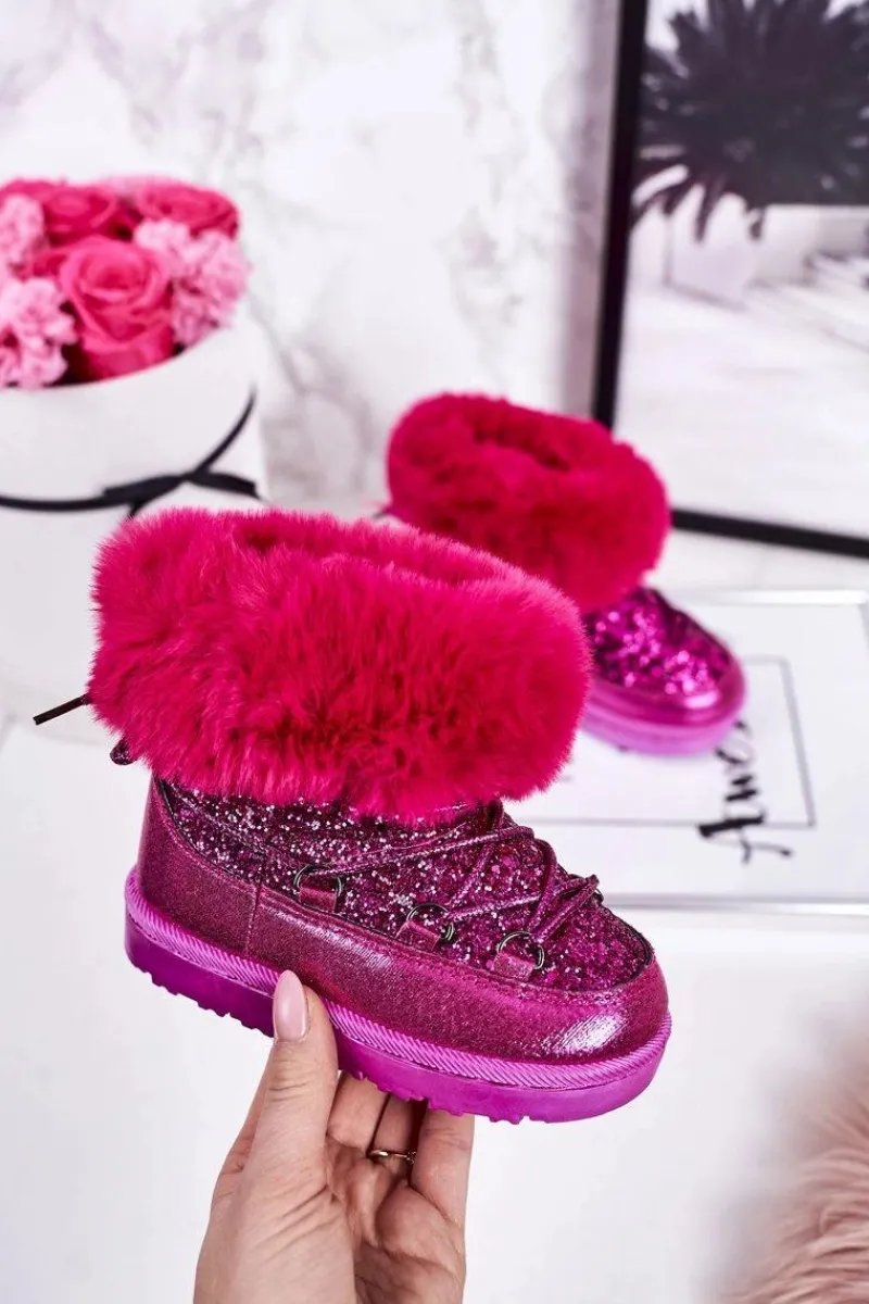 Outlet Boto Dziecięce Botki Śniegowce Z Futerkiem Fuksja Nicola