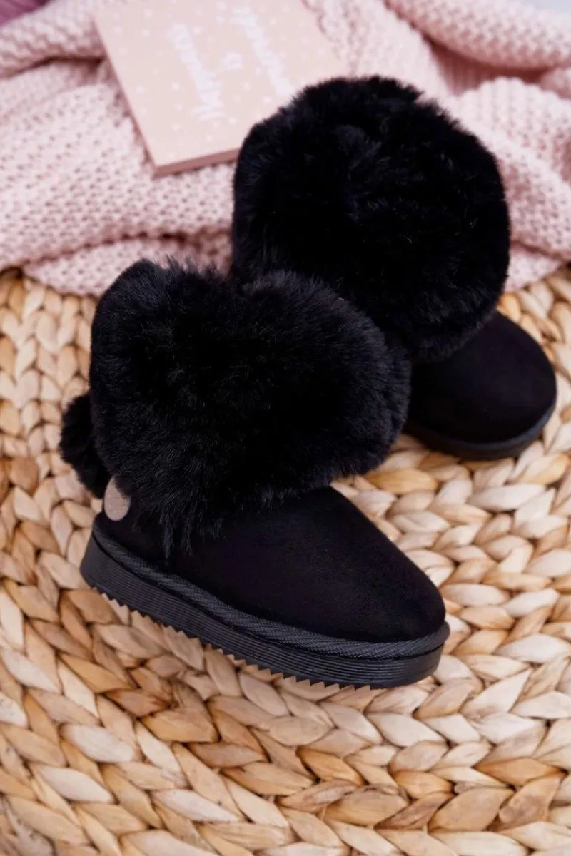 Hot Boto Dziecięce Botki Śniegowce z Futerkiem Czarne Kiks
