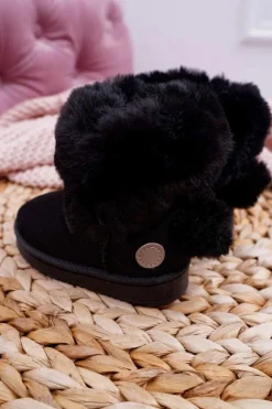 Hot Boto Dziecięce Botki Śniegowce z Futerkiem Czarne Kiks