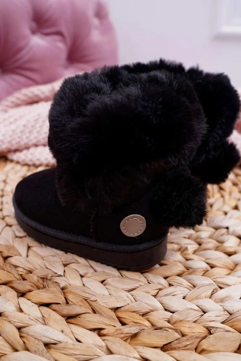 Hot Boto Dziecięce Botki Śniegowce z Futerkiem Czarne Kiks