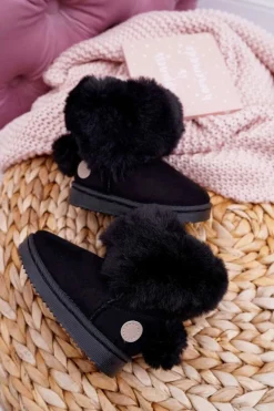 Hot Boto Dziecięce Botki Śniegowce z Futerkiem Czarne Kiks