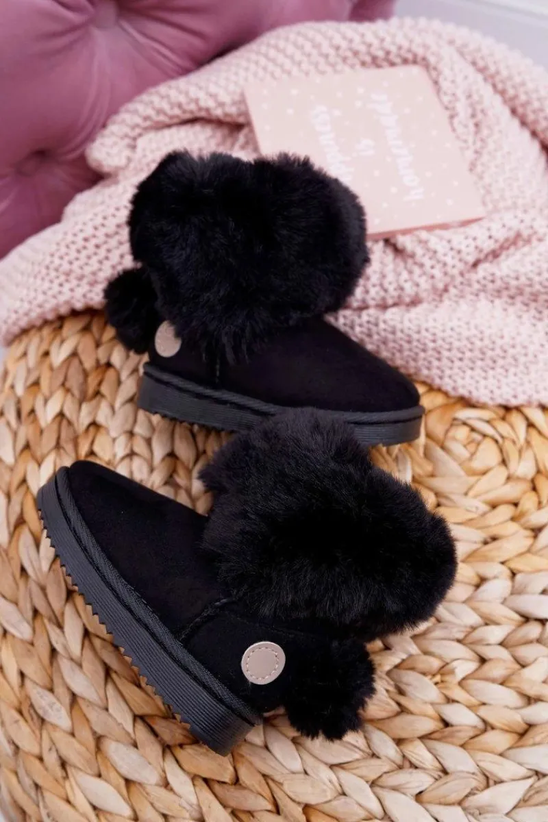 Hot Boto Dziecięce Botki Śniegowce z Futerkiem Czarne Kiks