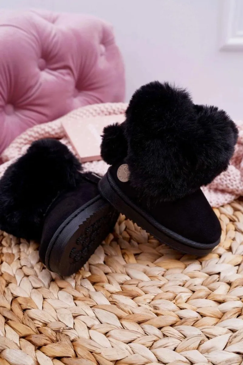 Hot Boto Dziecięce Botki Śniegowce z Futerkiem Czarne Kiks