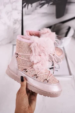 Sale Boto Dziecięce Botki Śniegowce Z Futerkiem Jasny Róż Minnie Mouse