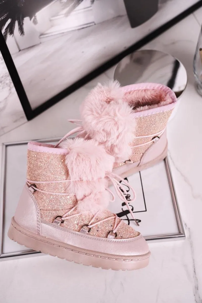 Sale Boto Dziecięce Botki Śniegowce Z Futerkiem Jasny Róż Minnie Mouse