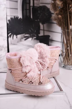 Sale Boto Dziecięce Botki Śniegowce Z Futerkiem Jasny Róż Minnie Mouse