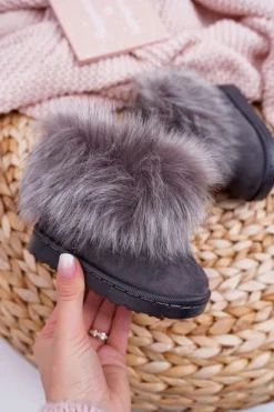 Outlet Boto Dziecięce Botki Śniegowce Z Futerkiem Szare Ariana