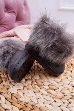 Outlet Boto Dziecięce Botki Śniegowce Z Futerkiem Szare Ariana