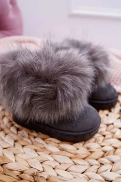 Outlet Boto Dziecięce Botki Śniegowce Z Futerkiem Szare Ariana